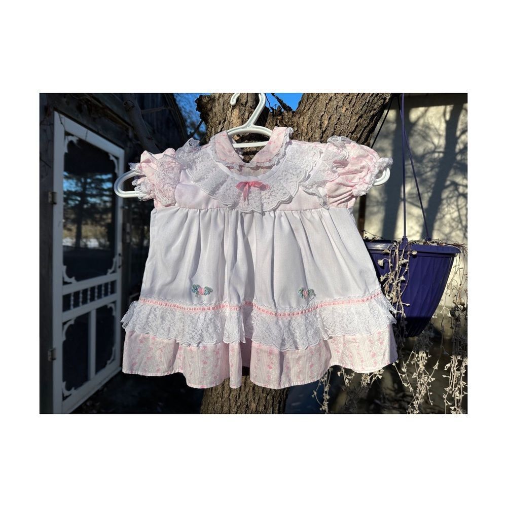 Vintage 80s Cradle Togs Formal Dress Cupcake Lace Puff Sleeve Pageant Party